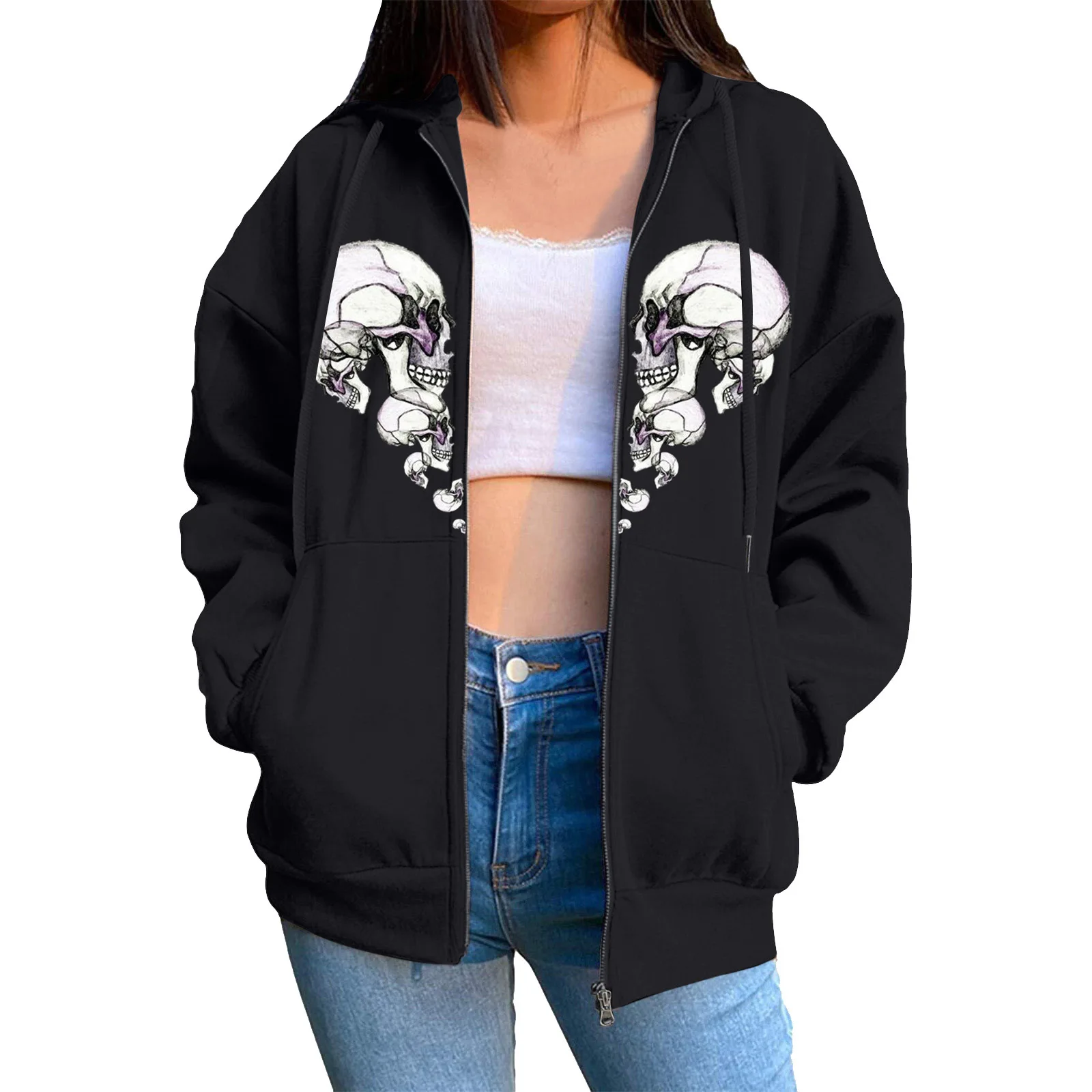 Skull print Gothic Men's / Women's Zip up hoodie Spring and Autumn wool cardigan Jacket Y2K Hip-hop Street Women's Casual Hoodie
Skull print Gothic Men's / Women's Zip up hoodie Spring and Autumn wool cardigan Jacket Y2K Hip-hop Street Women's Casual Hoodie