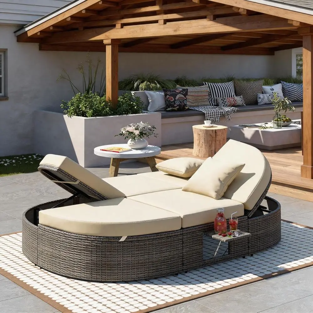 Outdoor 2-Person Daybed with Rattan Loveseat, Folding Side Tables, and Water-Resistant Cushions
Outdoor 2-Person Daybed with Rattan Loveseat, Folding Side Tables, and Water-Resistant Cushions