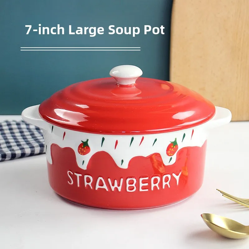 New Ins Style Large Strawberry Embossed Double Ear Soup Bowl with Lid Noodles Bowl Ceramic Dinnerware Set for Home Use
New Ins Style Large Strawberry Embossed Double Ear Soup Bowl with Lid Noodles Bowl Ceramic Dinnerware Set for Home Use