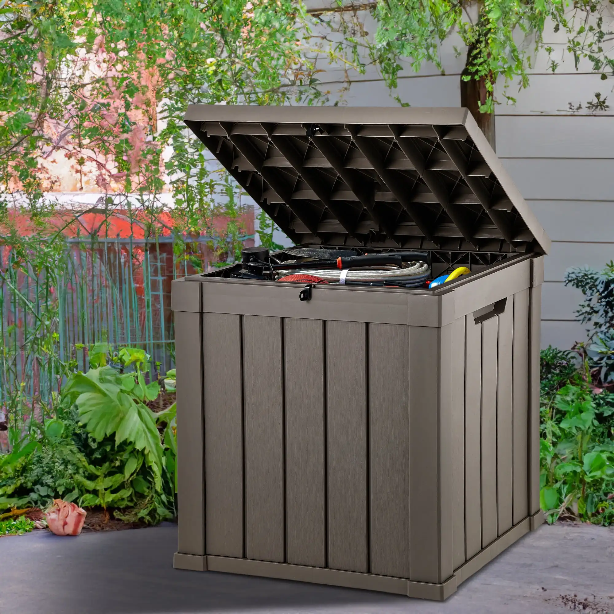 51 Gallon Outdoor Resin Deck Box, Waterproof Storage Box with Lockable Lid & Side Handles, Light Brown
51 Gallon Outdoor Resin Deck Box, Waterproof Storage Box with Lockable Lid & Side Handles, Light Brown