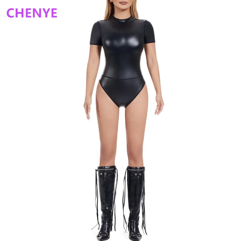 Women Sexy Shapewear Back Zipper High Neck Short sleeve Faux Leather Bodysuit Stage Performance One Pieces Body Shapers Jumpsuit
Women Sexy Shapewear Back Zipper High Neck Short sleeve Faux Leather Bodysuit Stage Performance One Pieces Body Shapers Jumpsuit