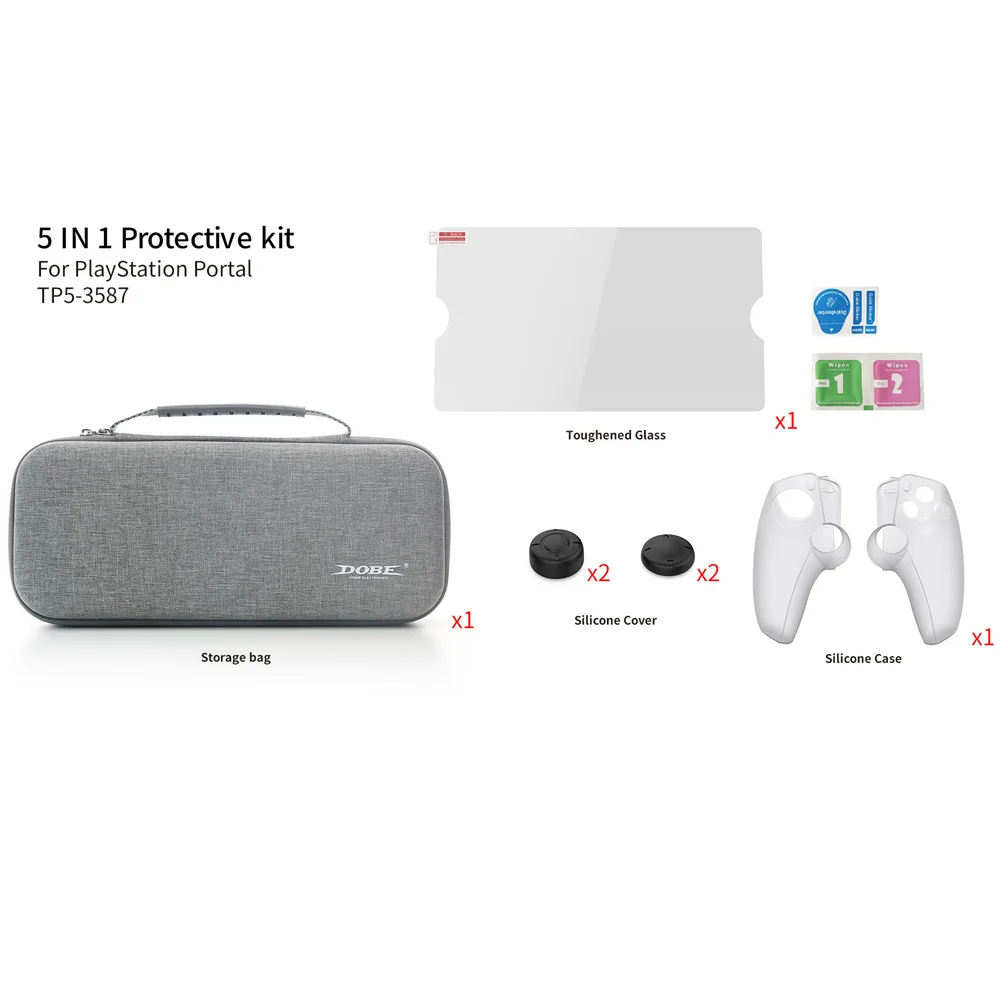 EVA Storage Bag Tempered Film + Split Silicone Case + Rocker Cap 5-in-1 Set For PS5 Portal Handhelds
EVA Storage Bag Tempered Film + Split Silicone Case + Rocker Cap 5-in-1 Set For PS5 Portal Handhelds