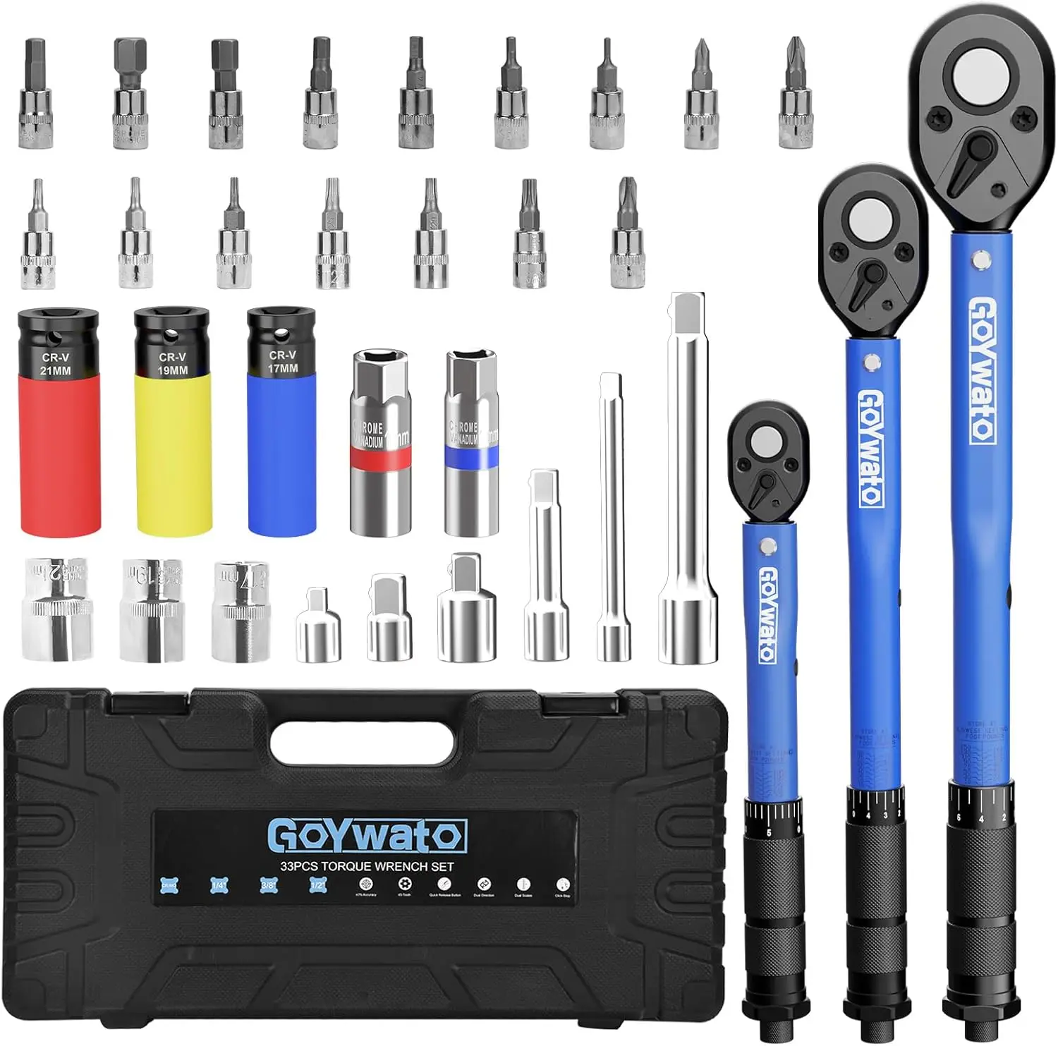 33PCs Torque Wrench Set with 3 Drives, 30 Bits & Sockets, ±3% Accuracy, Case for Car Motorcycle DIY
33PCs Torque Wrench Set with 3 Drives, 30 Bits & Sockets, ±3% Accuracy, Case for Car Motorcycle DIY