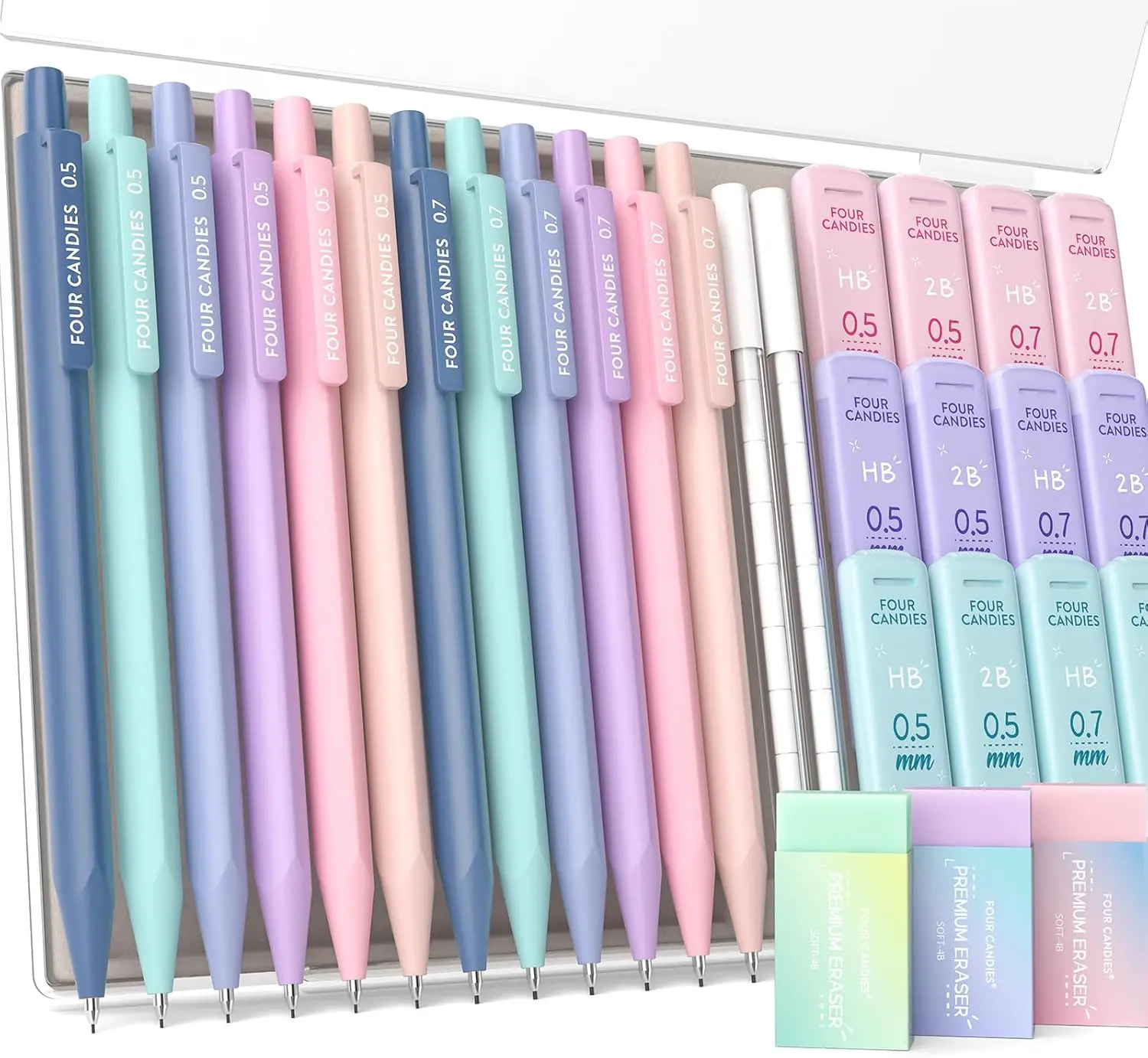 Cute Pastel Mechanical Pencil Set with 0.5 & 0.7mm Leads, Erasers, Case - 29-Pack for School and Art
Cute Pastel Mechanical Pencil Set with 0.5 & 0.7mm Leads, Erasers, Case - 29-Pack for School and Art