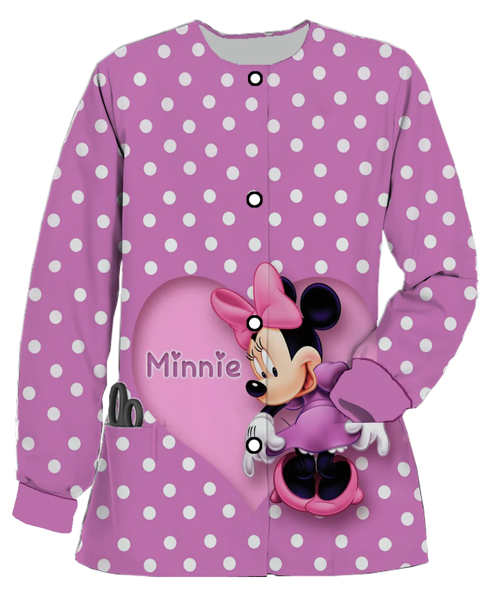 Осенне-зимняя униформа медсестры с длинными рукавами, женская теплая куртка с двойным карманом и принтом Минни для салона красоты Диснея
Осенне-зимняя униформа медсестры с длинными рукавами, женская теплая куртка с двойным карманом и принтом Минни для салона красоты Диснея