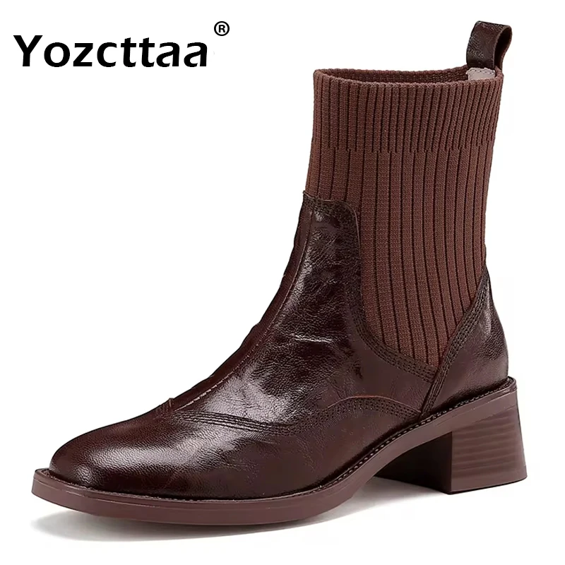 Yozcttaa Size 33-43 Women Stretch Boots Ankle High Real Leather Knit Thick Heels Shoes Fall Winter 2025 Vintage Office Lady
Yozcttaa Size 33-43 Women Stretch Boots Ankle High Real Leather Knit Thick Heels Shoes Fall Winter 2025 Vintage Office Lady