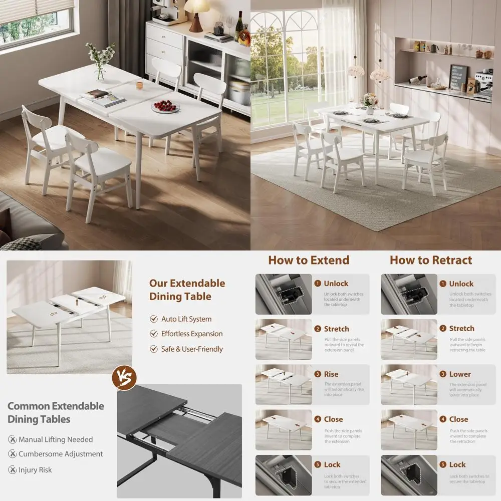 Expandable Solid Wood Dining Table Seats 4-8, Extends from 47.2 to 63, Simple Assembly 
Expandable Solid Wood Dining Table Seats 4-8, Extends from 47.2 to 63, Simple Assembly