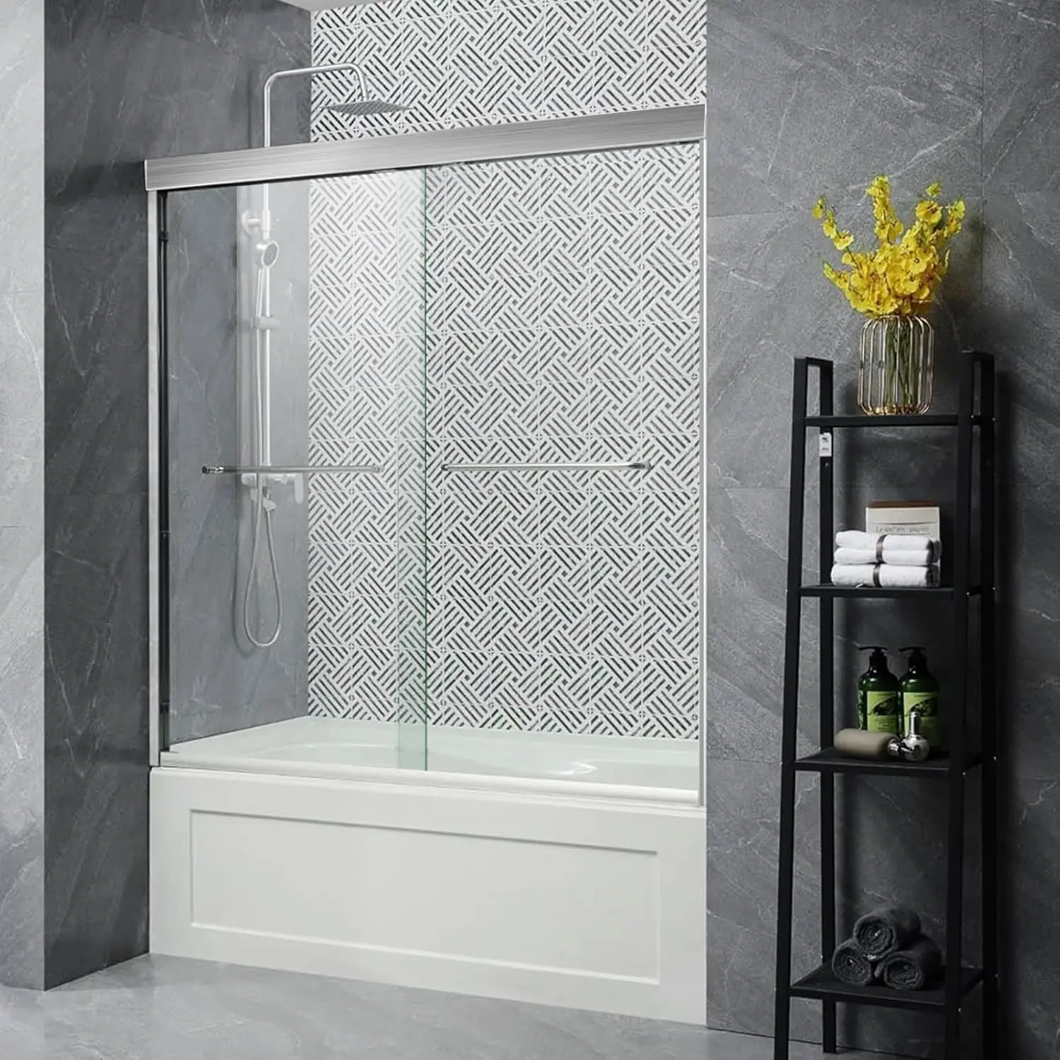 Brushed Nickel Shower Door 56-60 in.W x 62 in.H,Double Sliding Shower Door for Bathtub with Anti-Leak Design,Barn Style Semi-Fra
Brushed Nickel Shower Door 56-60 in.W x 62 in.H,Double Sliding Shower Door for Bathtub with Anti-Leak Design,Barn Style Semi-Fra