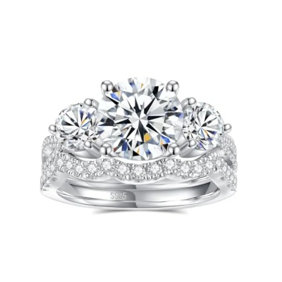 3 Stone Moissanite Wedding Sets for Women 4.42CTTW D Color VVS1 Clarity Round Brilliant Cut 925 Sterling Silver Moissanite Brid
3 Stone Moissanite Wedding Sets for Women 4.42CTTW D Color VVS1 Clarity Round Brilliant Cut 925 Sterling Silver Moissanite Brid