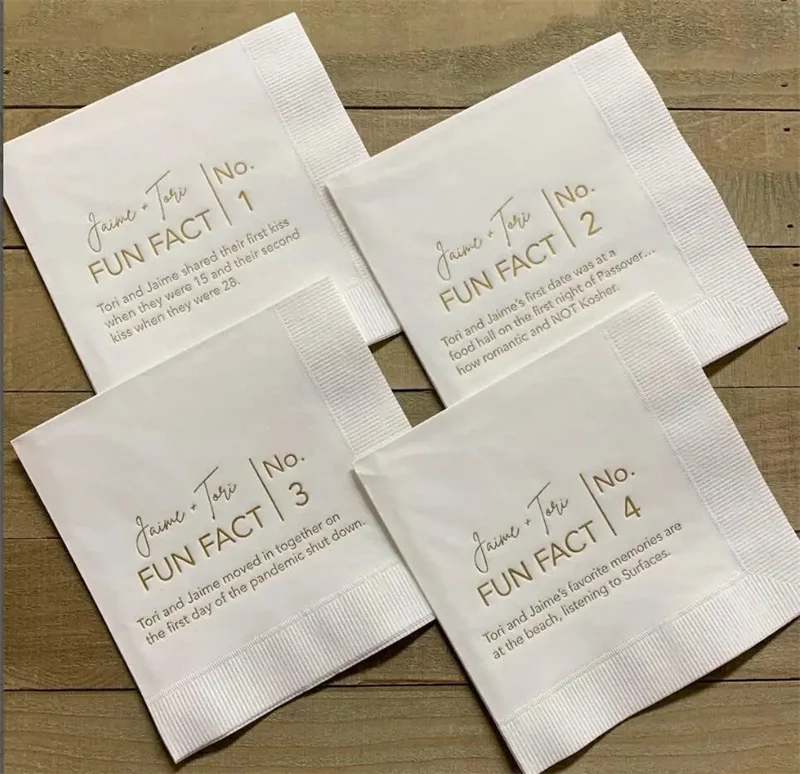 50PCS Trivia Personalized Napkins Birthday Wedding Trivia Napkins Fun Fact Napkins Beverage Luncheon Dinner and Guest Towels
50PCS Trivia Personalized Napkins Birthday Wedding Trivia Napkins Fun Fact Napkins Beverage Luncheon Dinner and Guest Towels
