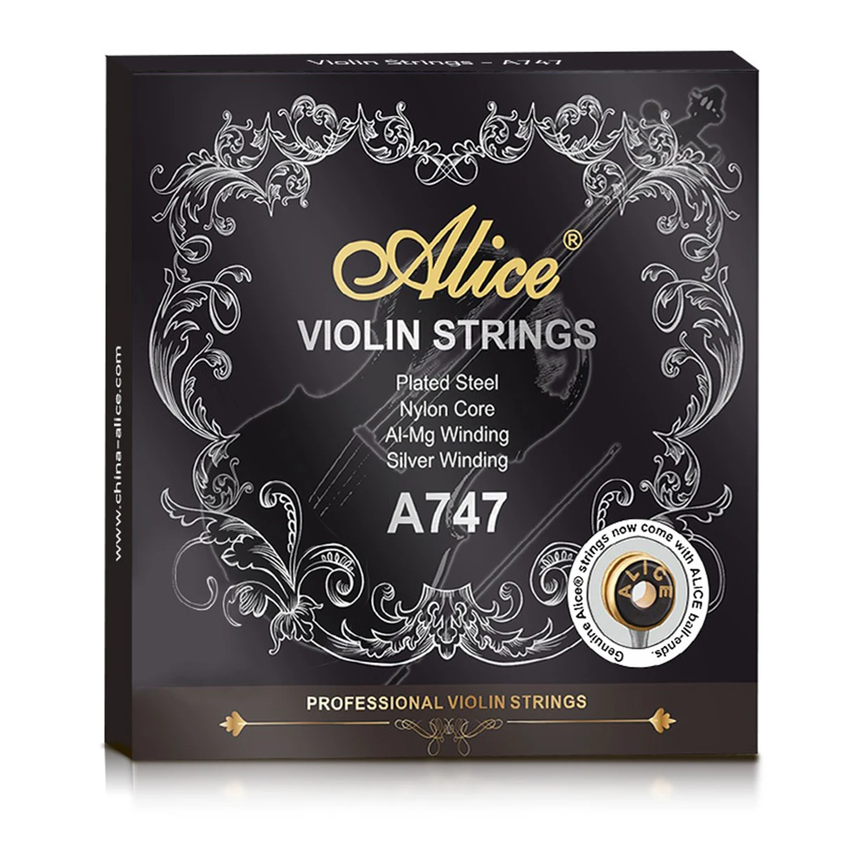 Alice A747 Violin String Set - 4/4 Size Set with 2 E-Strings, Nylon Core, Silver & Aluminum-Magnesium Winding
Alice A747 Violin String Set - 4/4 Size Set with 2 E-Strings, Nylon Core, Silver & Aluminum-Magnesium Winding