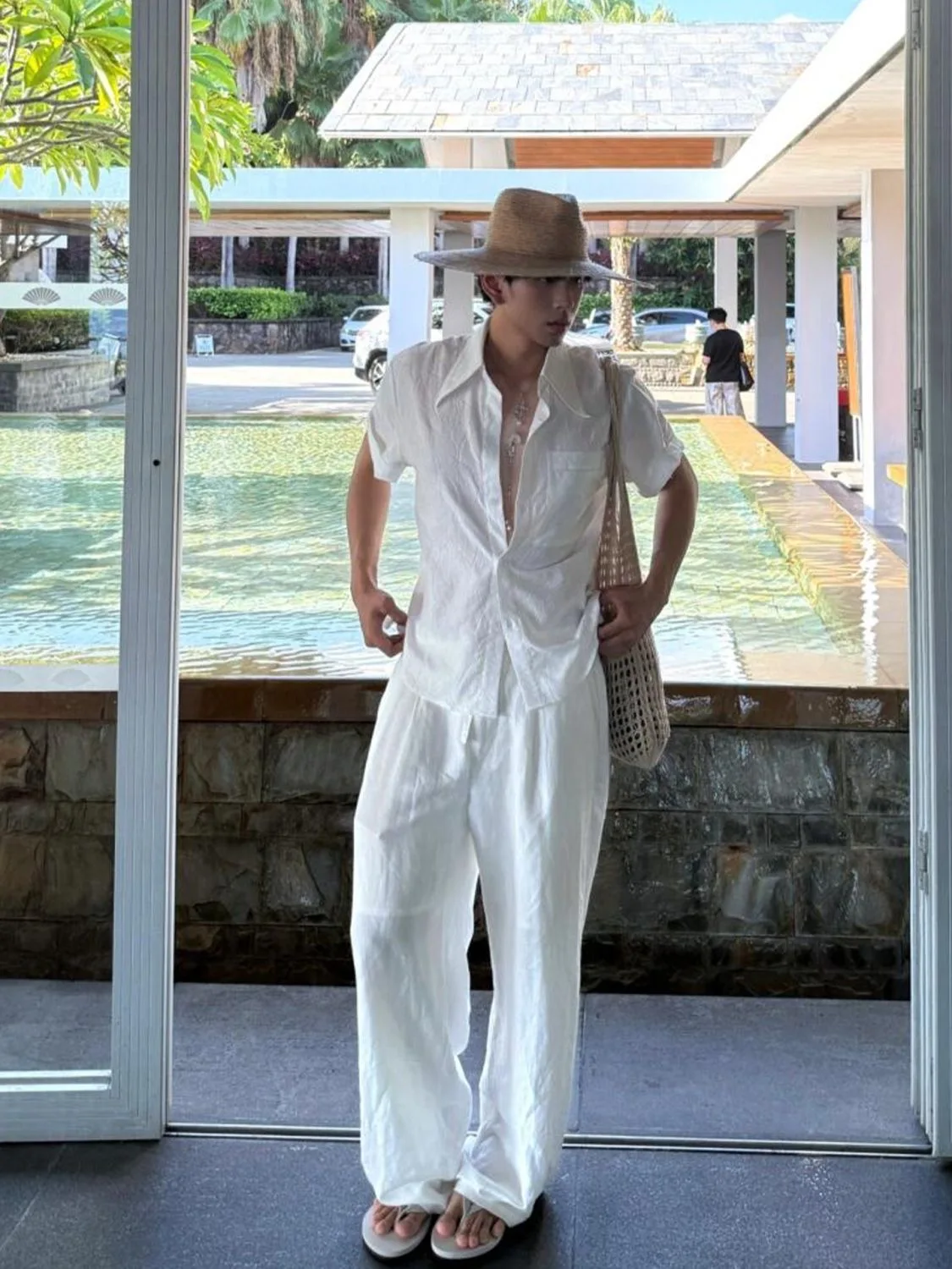 Beach Vacation Style Cotton Linen Shirt Set Men's Loose Fit Short Sleeve Open Cardigan Silk Linen Breathable Long Pants Two P...
Beach Vacation Style Cotton Linen Shirt Set Men's Loose Fit Short Sleeve Open Cardigan Silk Linen Breathable Long Pants Two P...