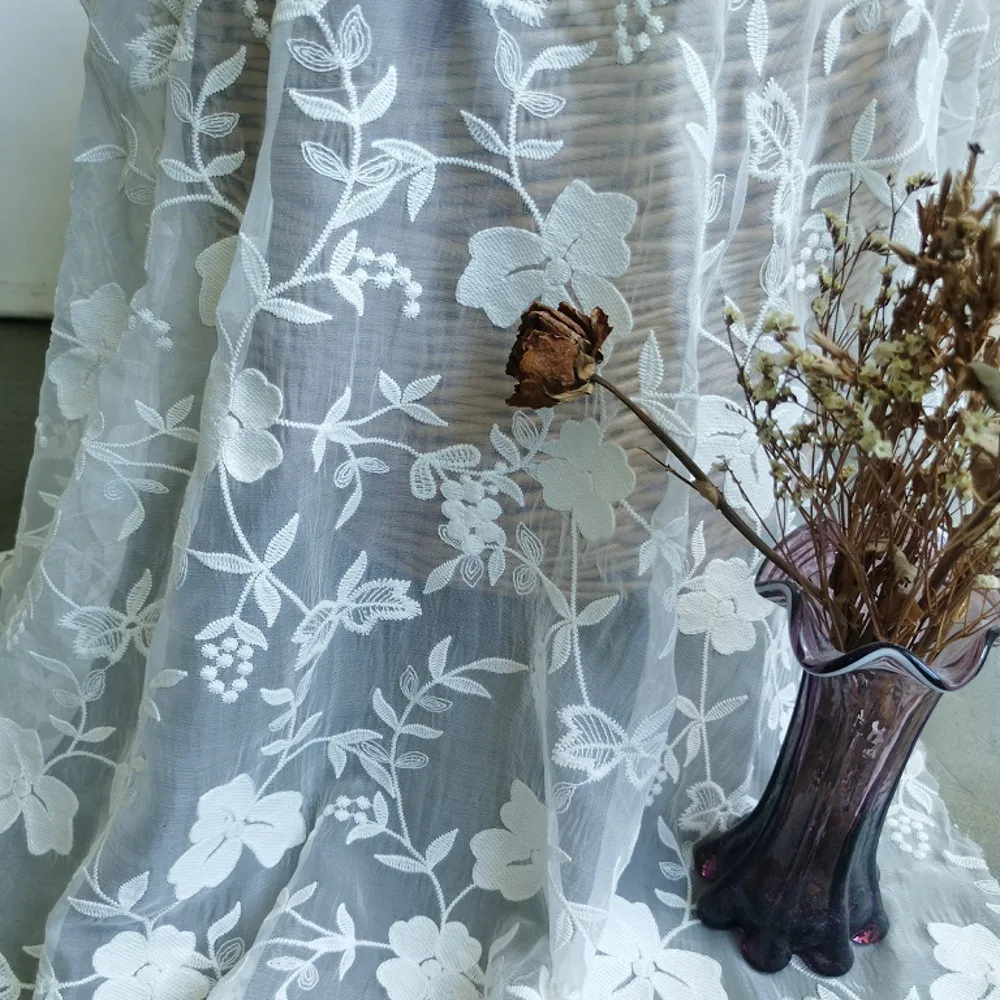 New silk base fabric with white floral embroidery, used for wedding dresses, clothing, designer fabrics, DIY sewing textiles
New silk base fabric with white floral embroidery, used for wedding dresses, clothing, designer fabrics, DIY sewing textiles