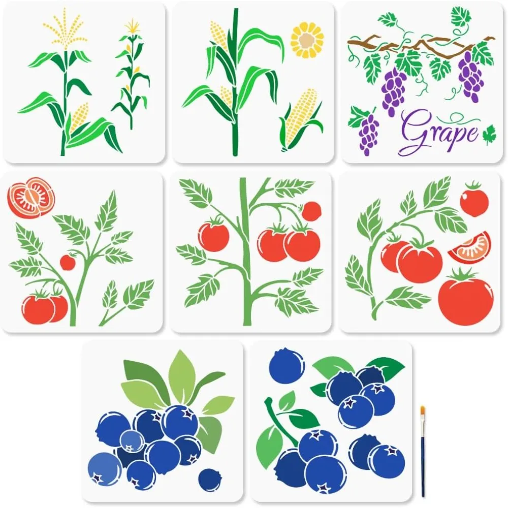 8Pcs Fruits Vegetables Stencil 11.8×11.8inch Blueberry Grape Corn Tomato Stencil with Paint Brush Farm Fruit Harvest Template
8Pcs Fruits Vegetables Stencil 11.8×11.8inch Blueberry Grape Corn Tomato Stencil with Paint Brush Farm Fruit Harvest Template