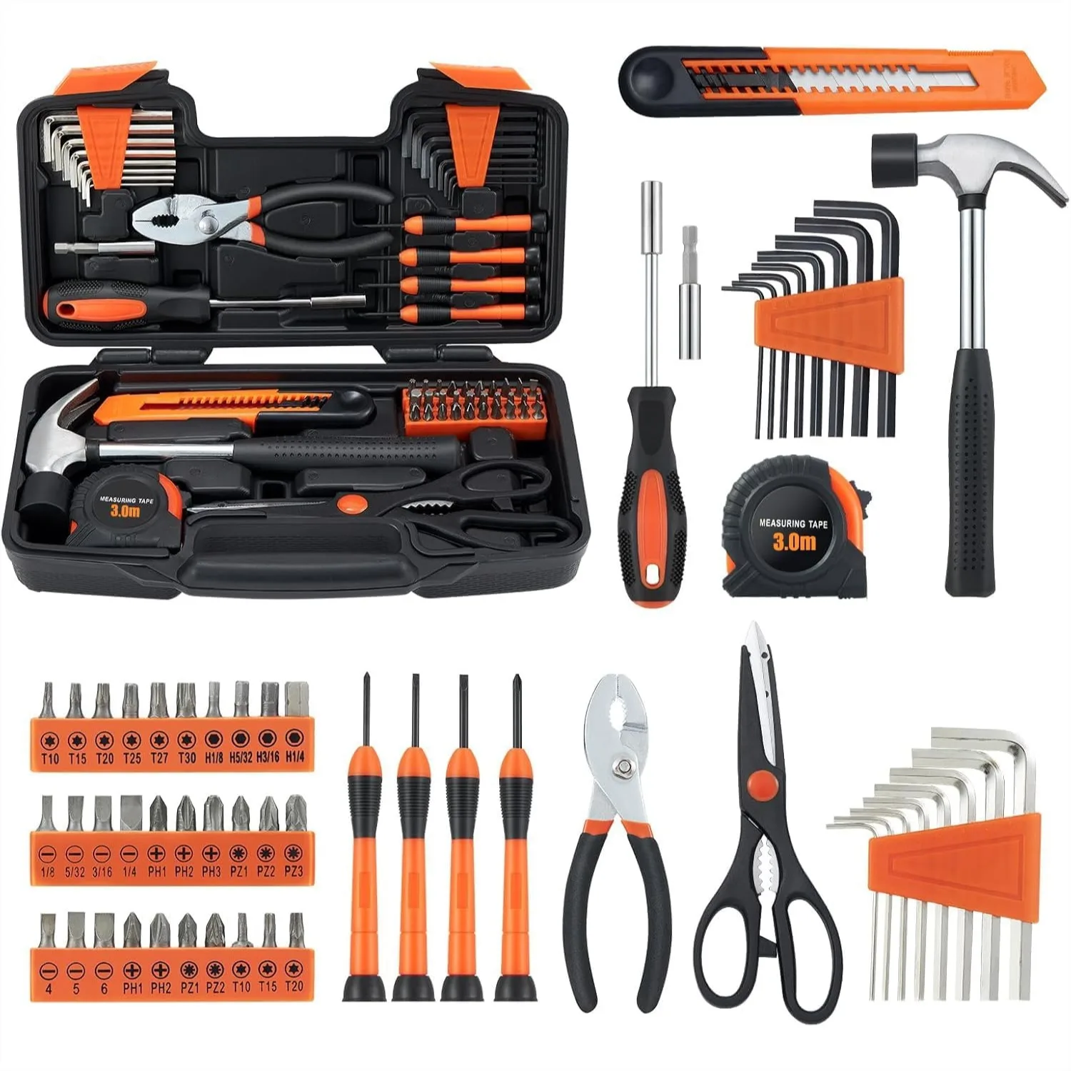 58 Piece Household Tool Set With Plastic Toolbox Storage Case, General Purpose Hand Tool Kit For Home, Garage, Office, College Dormitory, Orange
58 Piece Household Tool Set With Plastic Toolbox Storage Case, General Purpose Hand Tool Kit For Home, Garage, Office, College Dormitory, Orange
