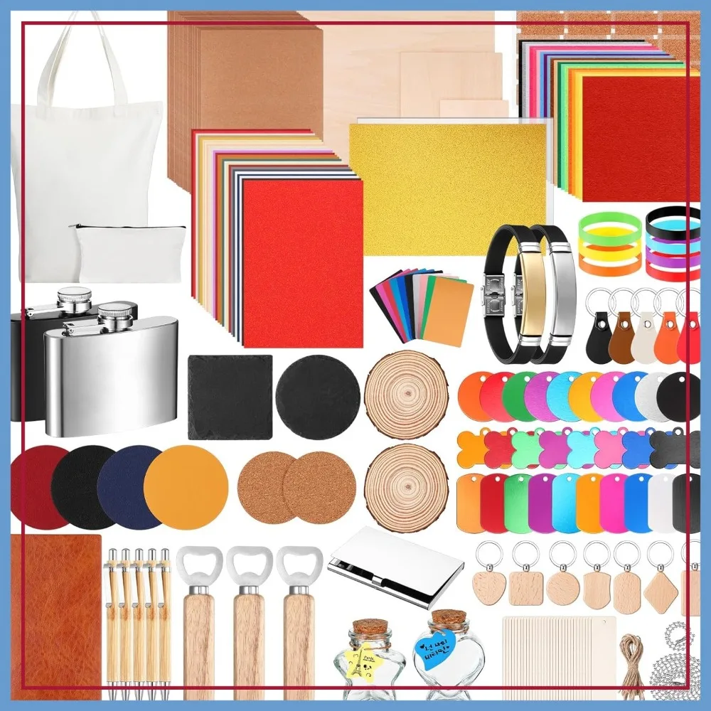 257 Pcs Laser Engraving Materials Kit: Acrylic, Metal, Wood, Fabric, PU Leather, Glass, Rock, Rubber for Engravers & Cutters
257 Pcs Laser Engraving Materials Kit: Acrylic, Metal, Wood, Fabric, PU Leather, Glass, Rock, Rubber for Engravers & Cutters