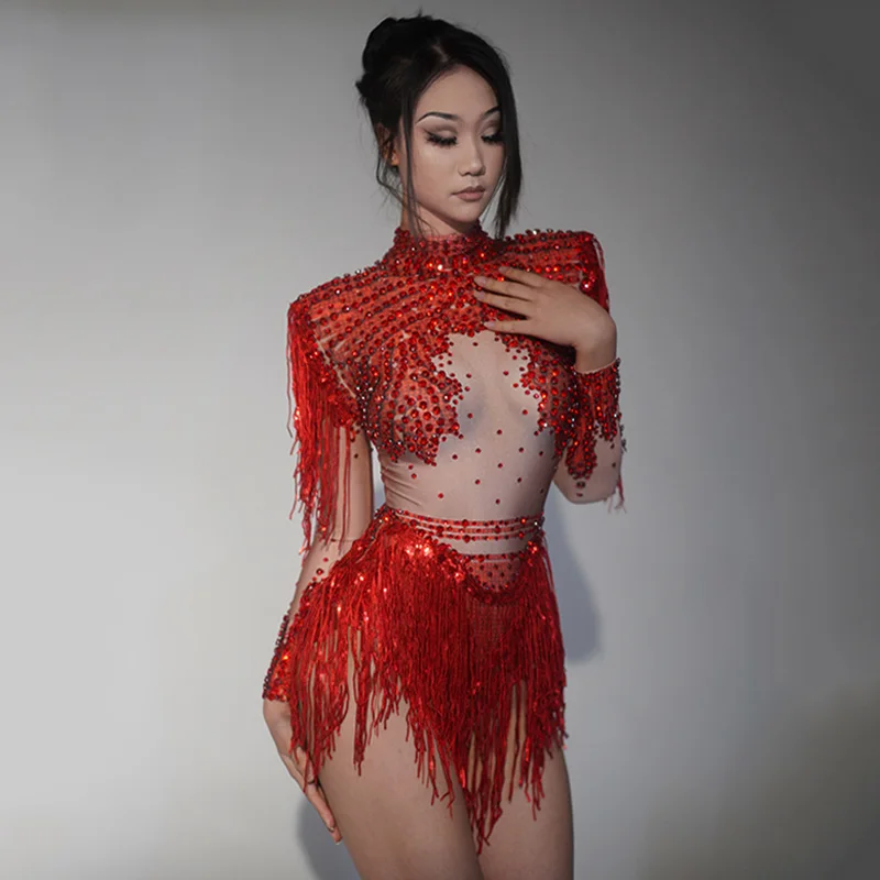 Red Tassel Sexy Gogo Dancer Costume Silver Pearl Sequin Dance Jumpsuit For Women Stage Outfit Festival Party Rave Clothing 3055
Red Tassel Sexy Gogo Dancer Costume Silver Pearl Sequin Dance Jumpsuit For Women Stage Outfit Festival Party Rave Clothing 3055