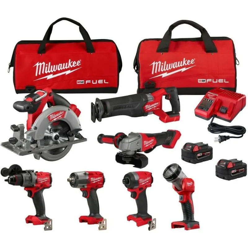 Milwaukee M18 FUEL 18V Lithium-Ion Brushless Cordless Combo Kit with Two 5.0 Ah Batteries, 1 Charger, 2 Tool Bags (7-Tool)
Milwaukee M18 FUEL 18V Lithium-Ion Brushless Cordless Combo Kit with Two 5.0 Ah Batteries, 1 Charger, 2 Tool Bags (7-Tool)