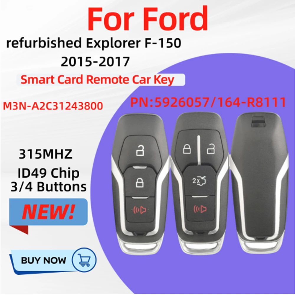 Jingyuqin для Ford refurbished Explorer F-150 2015-2017 дистанционный ключ от машины M3N-A2C31243800 PN:5926057/164-R8111 315 МГц ID49Chip
Jingyuqin для Ford refurbished Explorer F-150 2015-2017 дистанционный ключ от машины M3N-A2C31243800 PN:5926057/164-R8111 315 МГц ID49Chip