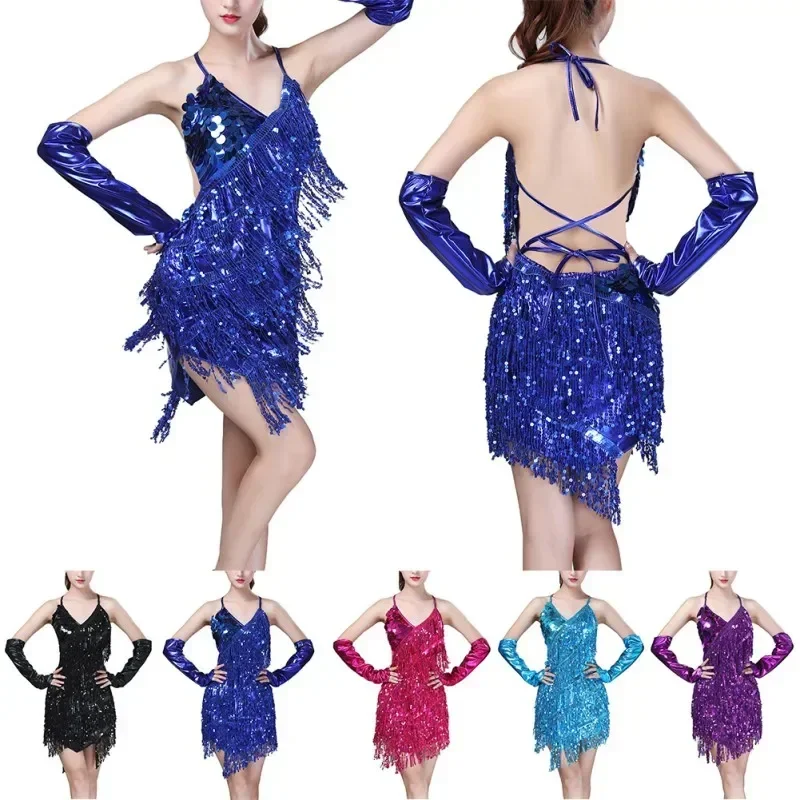 Woman Sequin Tassel Latin Dancing Dress Sexy Sequined Sling Halter Cha Cha Tango Bollywood Dancing Skirt Stage Performance Wear
Woman Sequin Tassel Latin Dancing Dress Sexy Sequined Sling Halter Cha Cha Tango Bollywood Dancing Skirt Stage Performance Wear