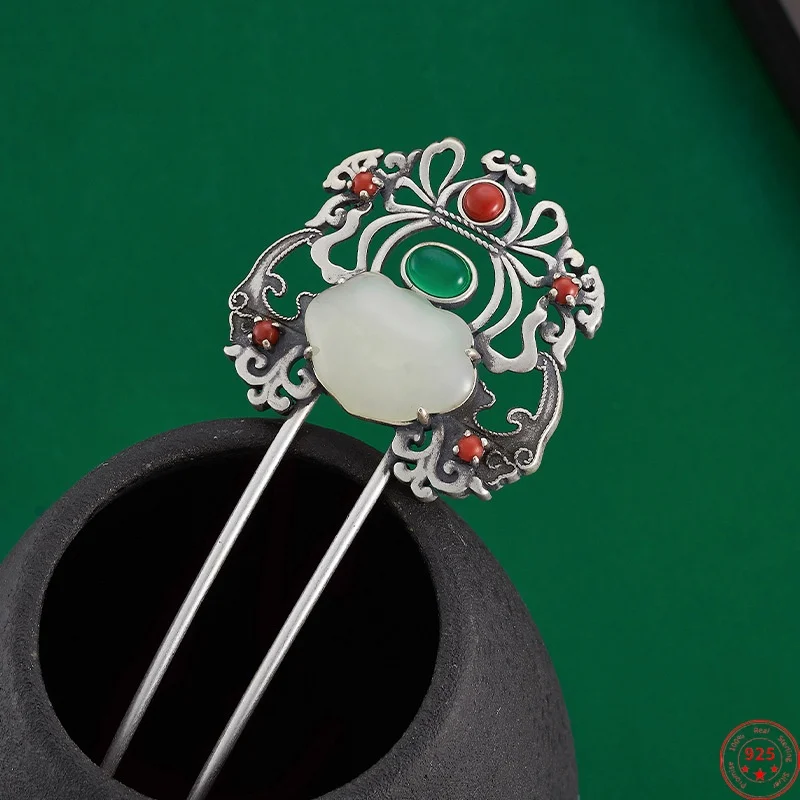 S925 Sterling Silver Hair Sticks for Women Hollow Flowers Hotan Jade Agate Hair Forks Hairpin Cheongsam Headdress Wholesale
S925 Sterling Silver Hair Sticks for Women Hollow Flowers Hotan Jade Agate Hair Forks Hairpin Cheongsam Headdress Wholesale