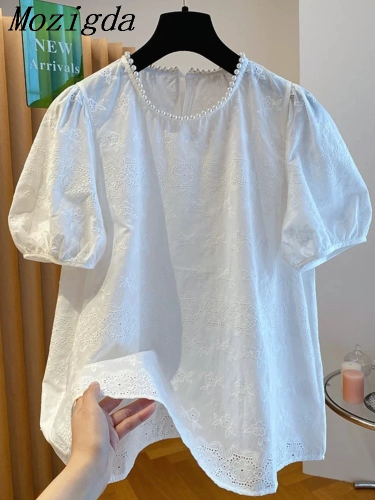 Puff Sleeve White T Shirt Blouse Women Pullover Loose Nail Bead Hook Flower Hollow Doll Ladies Shirts Tops Camisa Femenina
Puff Sleeve White T Shirt Blouse Women Pullover Loose Nail Bead Hook Flower Hollow Doll Ladies Shirts Tops Camisa Femenina