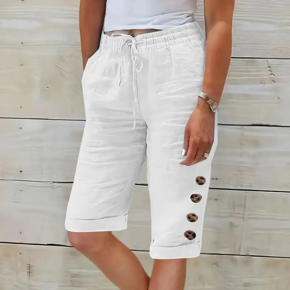 Women Cotton Linen Knee-length Pants Summer Casual Solid Drawstring Elastic Waist Wide Leg Pants Female Loose Elegant Trousers
Women Cotton Linen Knee-length Pants Summer Casual Solid Drawstring Elastic Waist Wide Leg Pants Female Loose Elegant Trousers