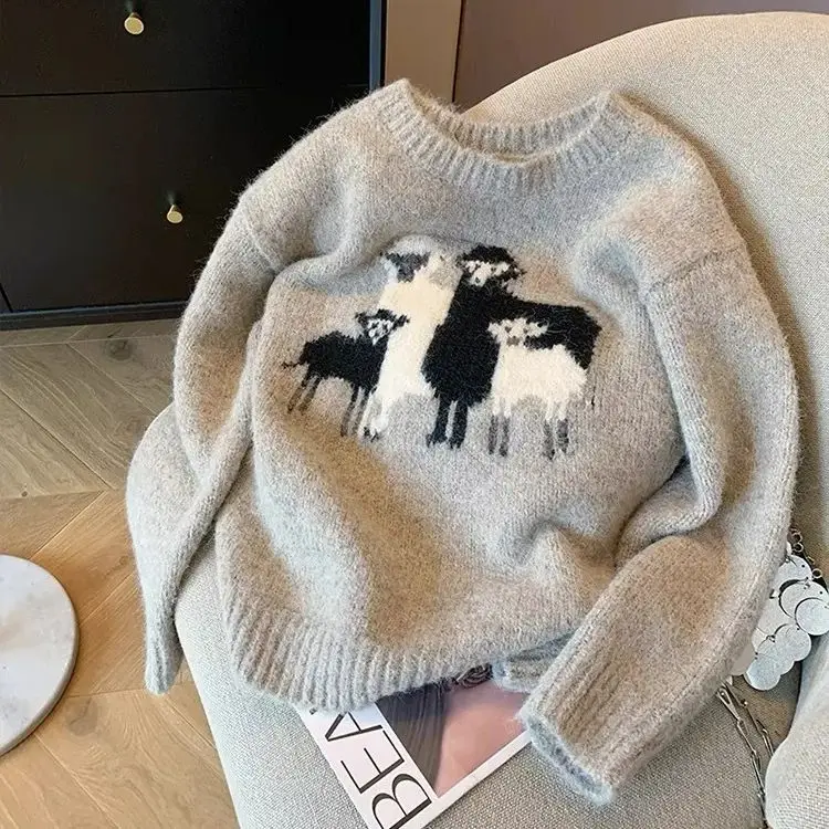 Hsa Korean Style Soft Cute Little Lamb Pattern Round Neck Pullover Sweater Top Sheep Sweater Knitted Jumpers
Hsa Korean Style Soft Cute Little Lamb Pattern Round Neck Pullover Sweater Top Sheep Sweater Knitted Jumpers