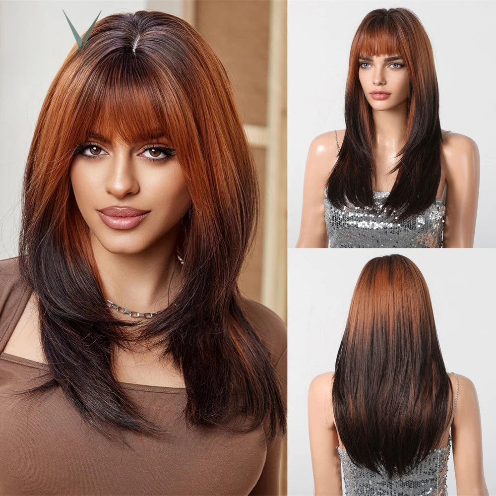 Brown Black Ombre for Women Long Straight Layered Bangs Natural Heat Resistant Synthetic Wigs
Brown Black Ombre for Women Long Straight Layered Bangs Natural Heat Resistant Synthetic Wigs