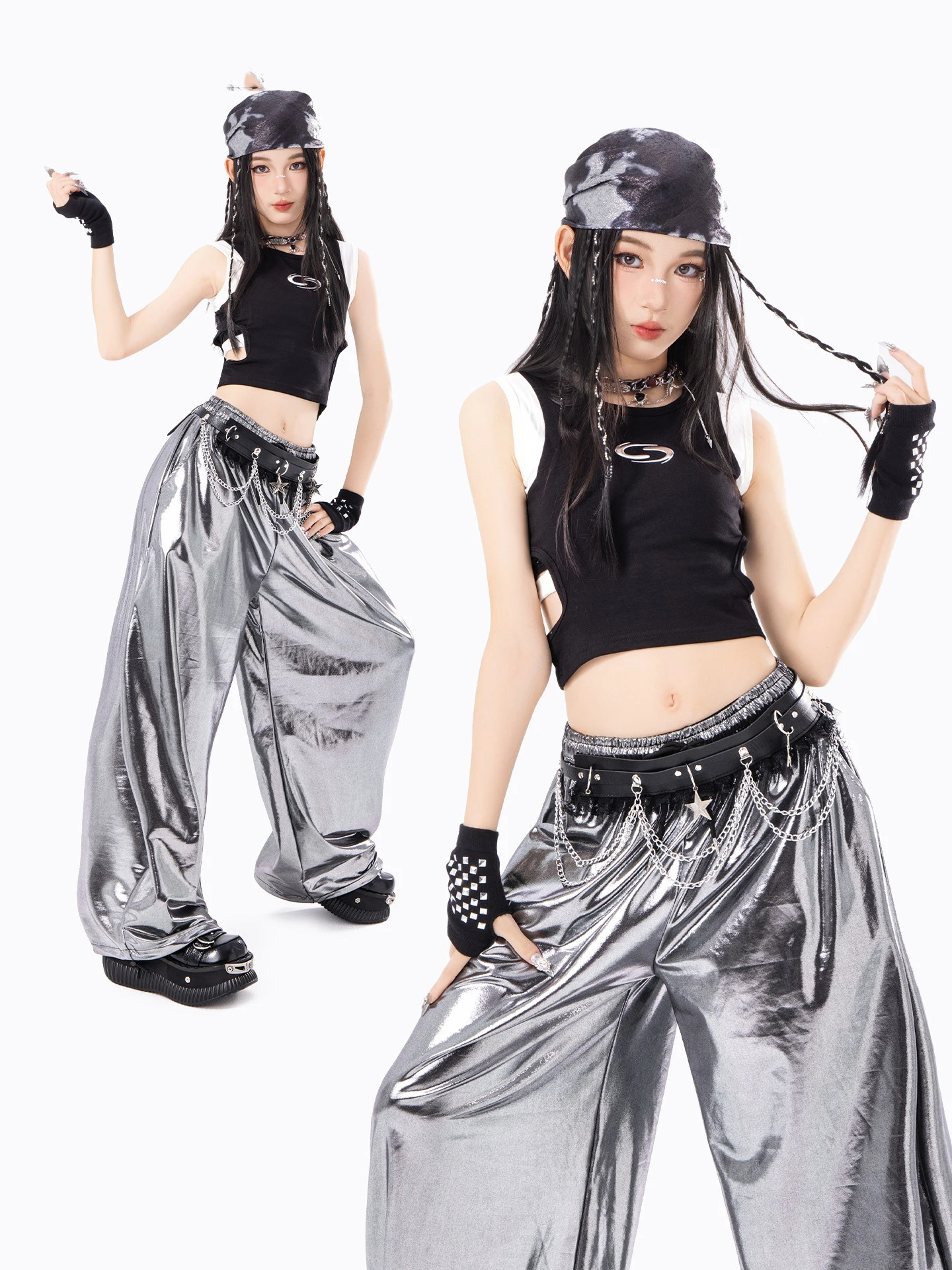 2026 Children Hip Hop Dance Costumes For Girls Crop Tops Sliver Pants Streetwear Modern Jazz Performance Stage Clothes DQS23135
2026 Children Hip Hop Dance Costumes For Girls Crop Tops Sliver Pants Streetwear Modern Jazz Performance Stage Clothes DQS23135