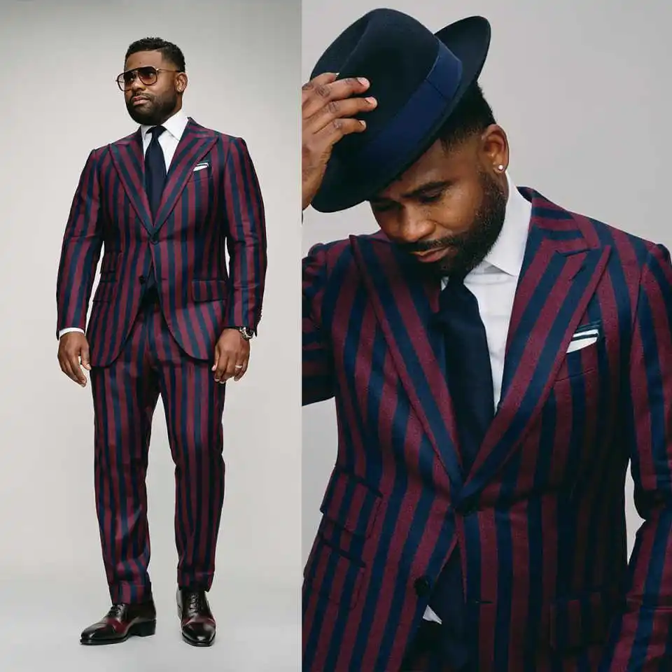 Pinstriped Wedding Suits For Groom Peaked Lapel Single Breasted Tuxedos 2 Pcs Jacket Pants Evening Party Prom Customized
Pinstriped Wedding Suits For Groom Peaked Lapel Single Breasted Tuxedos 2 Pcs Jacket Pants Evening Party Prom Customized