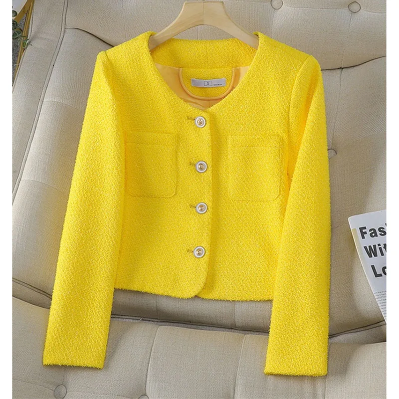 Fashion Small Fragrance Tweed Jacket NewKorean Women Elegant O Neck Short Blazer Coat Autumn Single Breasted Office Lady Outwear
Fashion Small Fragrance Tweed Jacket NewKorean Women Elegant O Neck Short Blazer Coat Autumn Single Breasted Office Lady Outwear