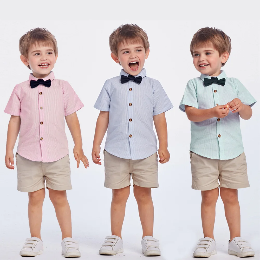 Summer 2024 striped bow short sleeve cardigan + suspenders shorts boys performance dress 2-piece set size 70-130 0-8years old
Summer 2024 striped bow short sleeve cardigan + suspenders shorts boys performance dress 2-piece set size 70-130 0-8years old