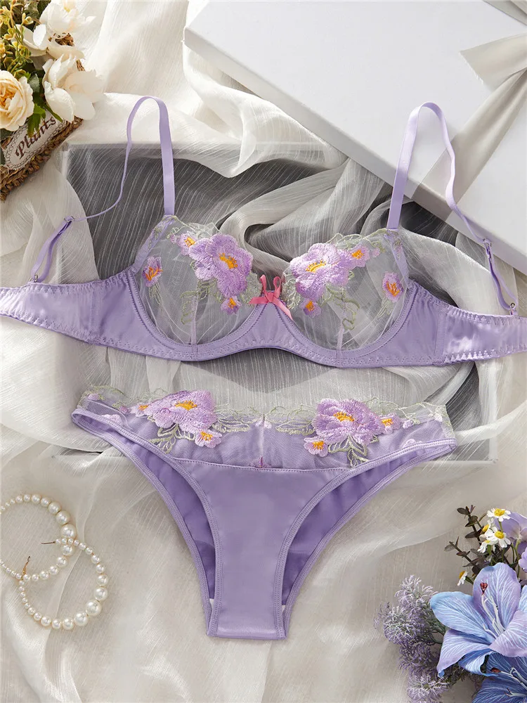 Sexy Bra Brief Sets for Women Embroidery Floral Romantic Lingerie Purple Transparent Lace Underwear See Through Exotic Sets
Sexy Bra Brief Sets for Women Embroidery Floral Romantic Lingerie Purple Transparent Lace Underwear See Through Exotic Sets
