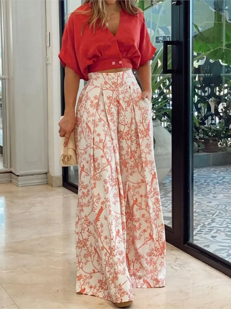 Fashion Print Women's Sets Sexy V-neck Crop Top Shirt + Wide-leg Pants 2 Piece Set Elegant Suit Summer Women's Clothing
Fashion Print Women's Sets Sexy V-neck Crop Top Shirt + Wide-leg Pants 2 Piece Set Elegant Suit Summer Women's Clothing