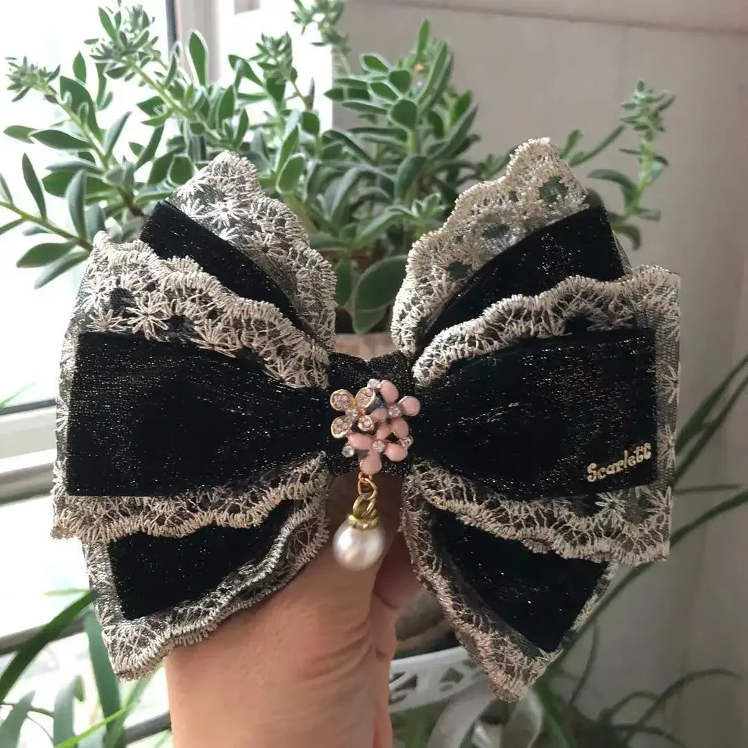 Woman Christmas Party Lace Gold Velvet Black Red Bow Hair Clip Hair Accessory Elegant Temperament Clip Girl Hair Accessoires
Woman Christmas Party Lace Gold Velvet Black Red Bow Hair Clip Hair Accessory Elegant Temperament Clip Girl Hair Accessoires