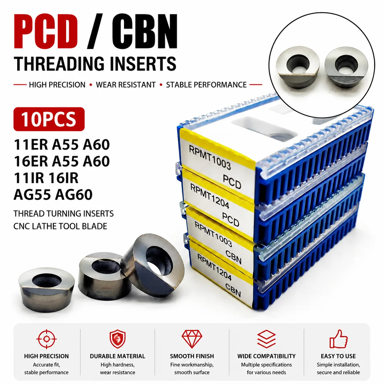 PCD RPMT1003 RPGT1003 RPMT1204 RPGT1204 tool machining copper aluminum carbon fiber, CBN tool suitable for hard steel, RPMT RPGT
PCD RPMT1003 RPGT1003 RPMT1204 RPGT1204 tool machining copper aluminum carbon fiber, CBN tool suitable for hard steel, RPMT RPGT