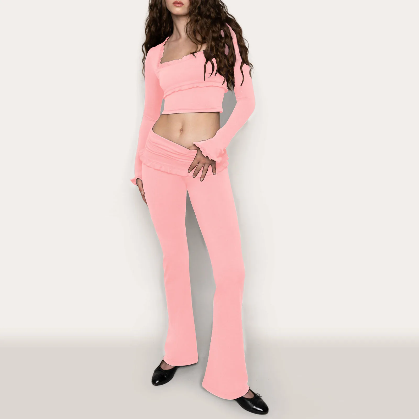 Women's Skinny Trousers Solid Color Yoga Flare PantsRuffled Low Waist Fitness Bootcut Leggings Workout Skinny Leggings Pants
Women's Skinny Trousers Solid Color Yoga Flare PantsRuffled Low Waist Fitness Bootcut Leggings Workout Skinny Leggings Pants