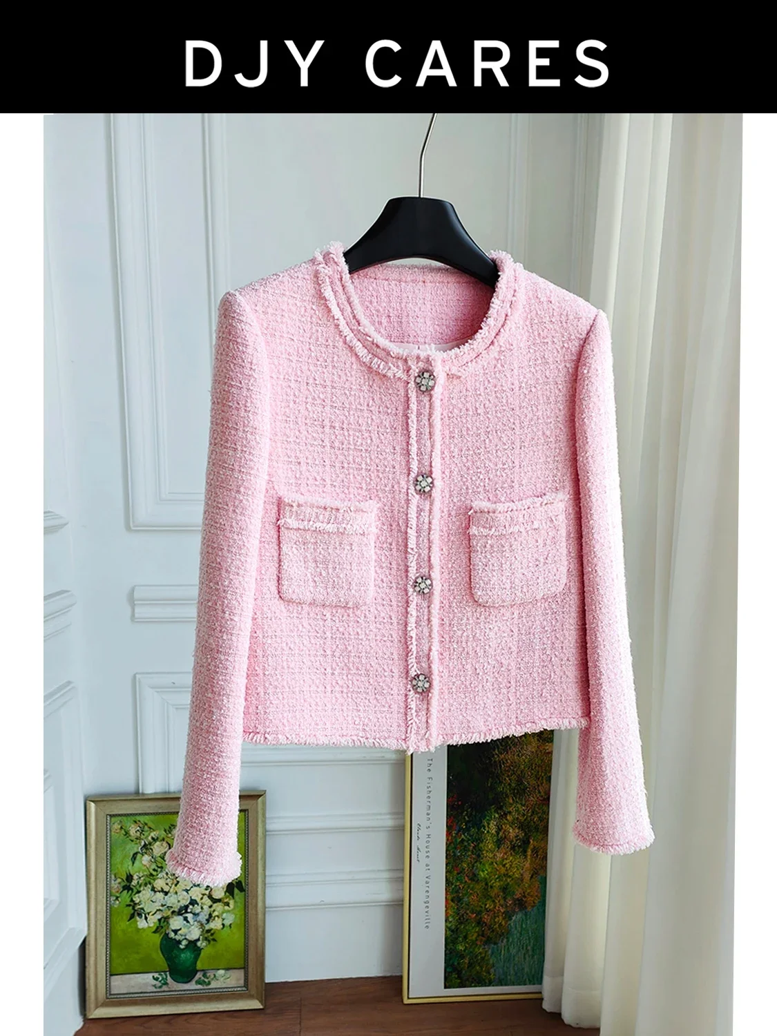 New Coarse woolen pink woven jacket with versatile temperament
New Coarse woolen pink woven jacket with versatile temperament