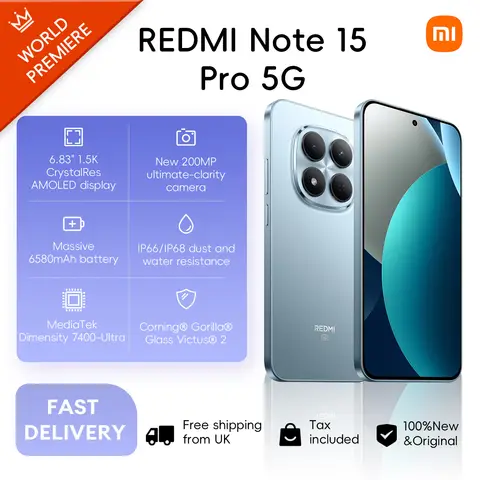 Xiaomi Redmi Note 15 Pro 5G, 8+512GB Global Version, MediaTek Dimensity 7400-Ultra 6.83" 120Hz AMOLED Display 200MP 6580mAh 45W