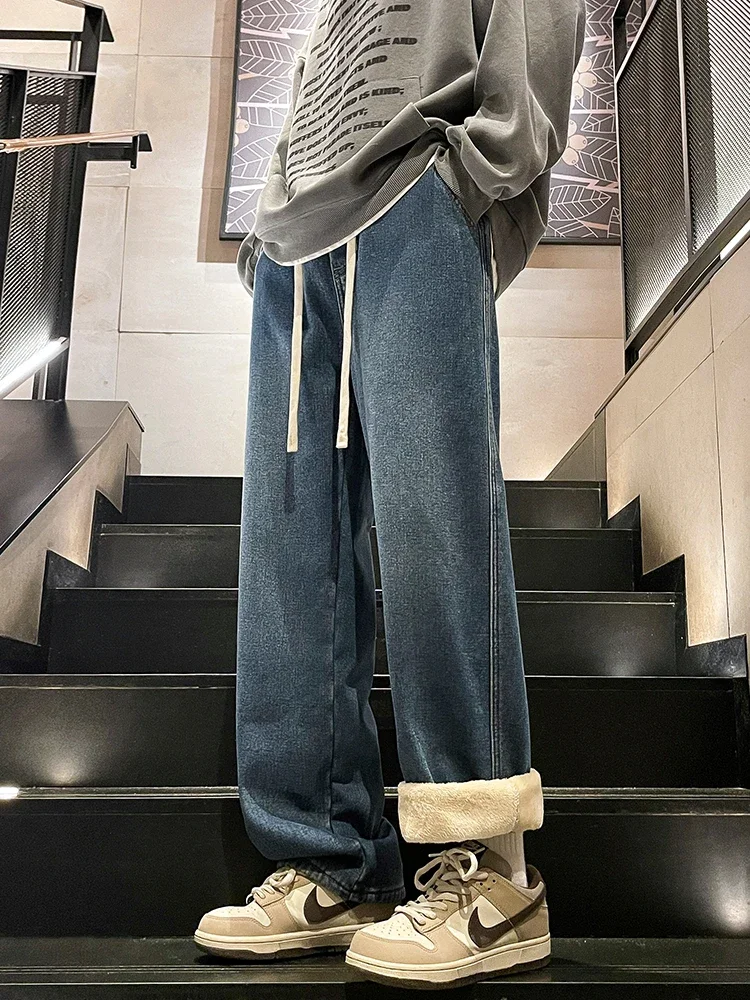Winter Men's Jeans Korean Fashion Fleece Liner Thick Warm Straight Denim Pants Washed Cotton Retro Blue Wide Leg Jean Trousers
Winter Men's Jeans Korean Fashion Fleece Liner Thick Warm Straight Denim Pants Washed Cotton Retro Blue Wide Leg Jean Trousers