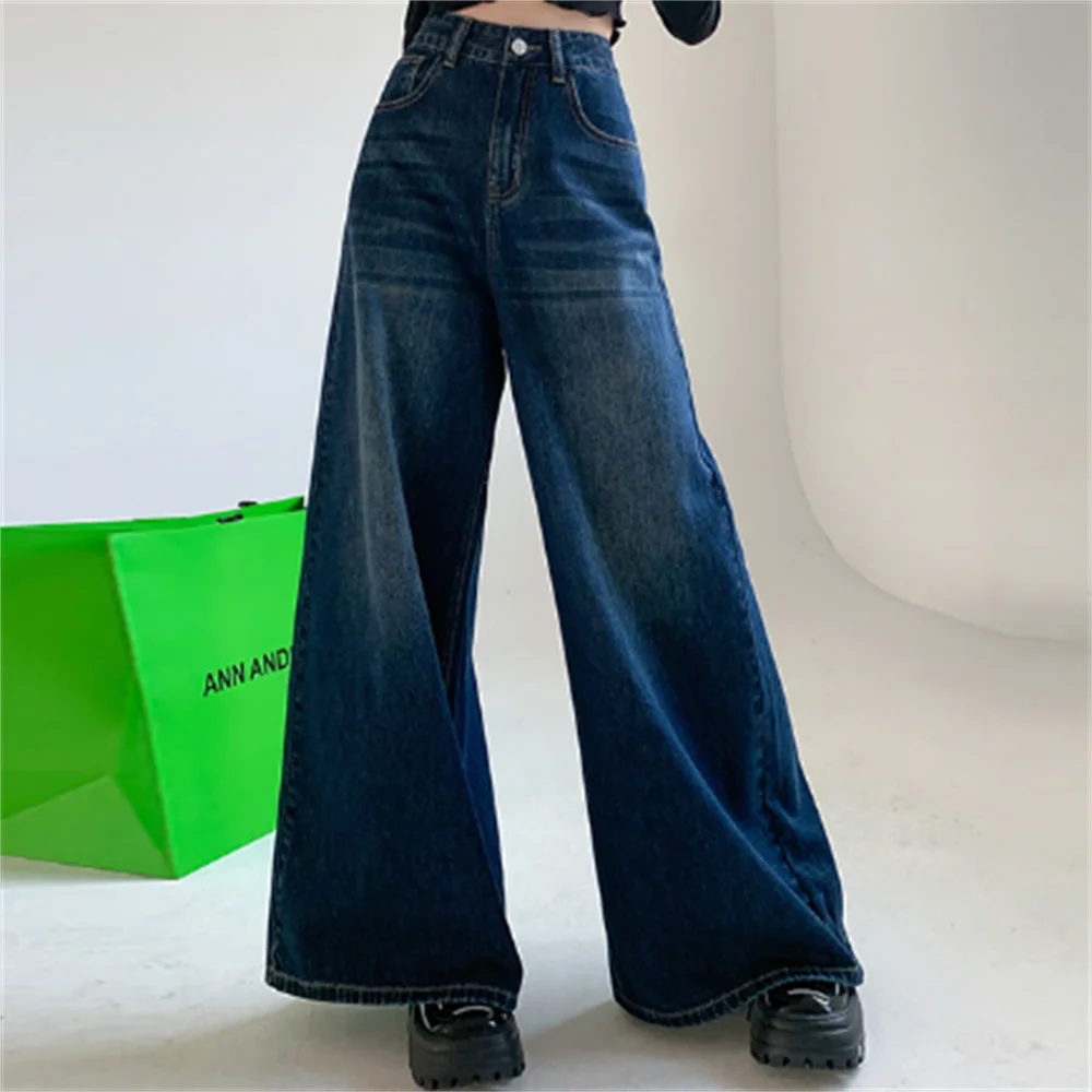 Wide-legged jeans women trousers high-waisted retro fashion drooping floor pants
Wide-legged jeans women trousers high-waisted retro fashion drooping floor pants
