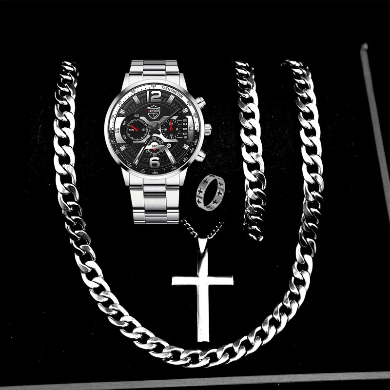 5PCS Set DEYROS Fashion Mens Calendar Watches Men Business Stainless Steel Quartz Wristwatch Male Casual Necklace Bracelet Watch
5PCS Set DEYROS Fashion Mens Calendar Watches Men Business Stainless Steel Quartz Wristwatch Male Casual Necklace Bracelet Watch