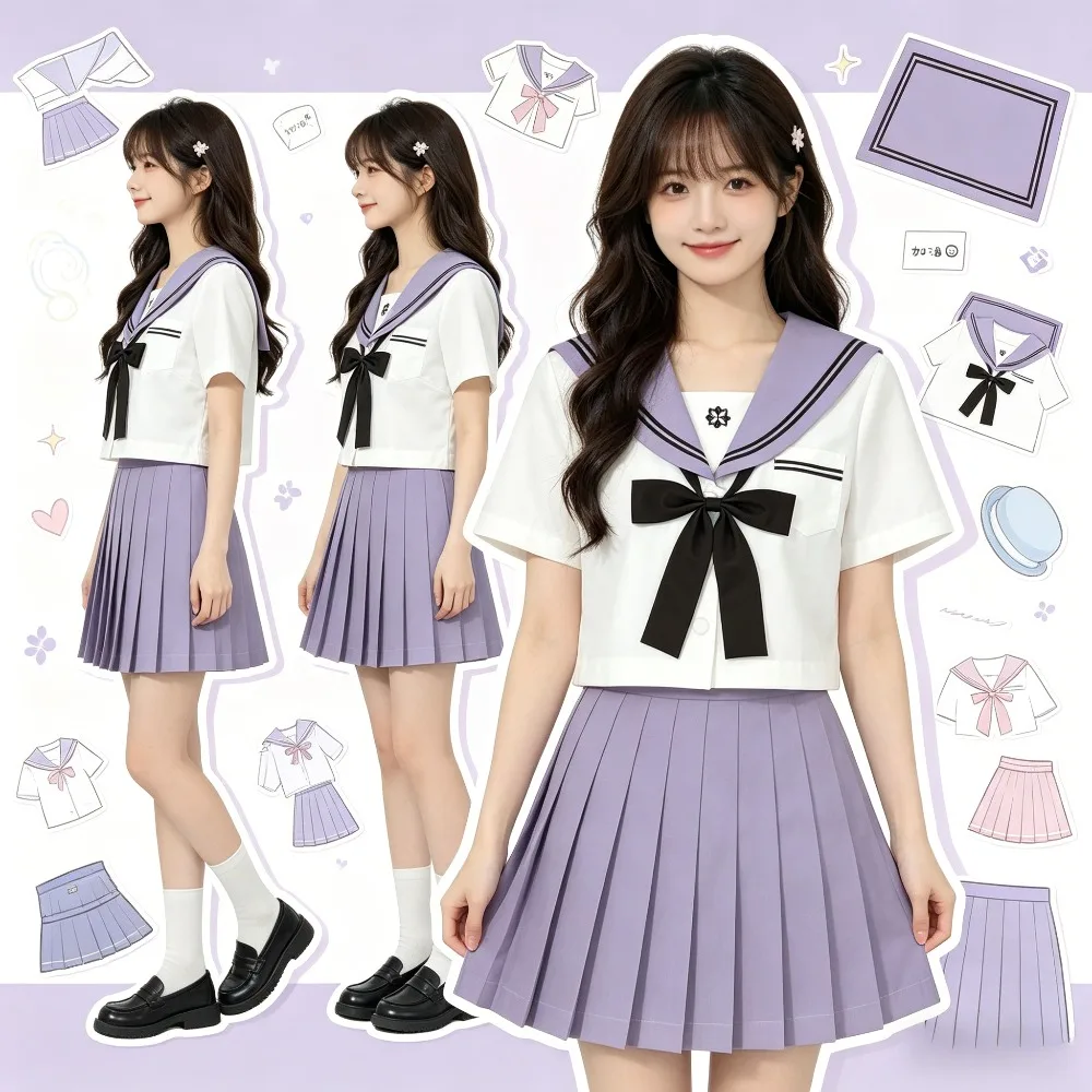 Japanese JK School Uniform,Cherry Blossom Embroidery Sailor Suit Purple Collar School Outfit for Graduation Photo Daily Wear
Japanese JK School Uniform,Cherry Blossom Embroidery Sailor Suit Purple Collar School Outfit for Graduation Photo Daily Wear