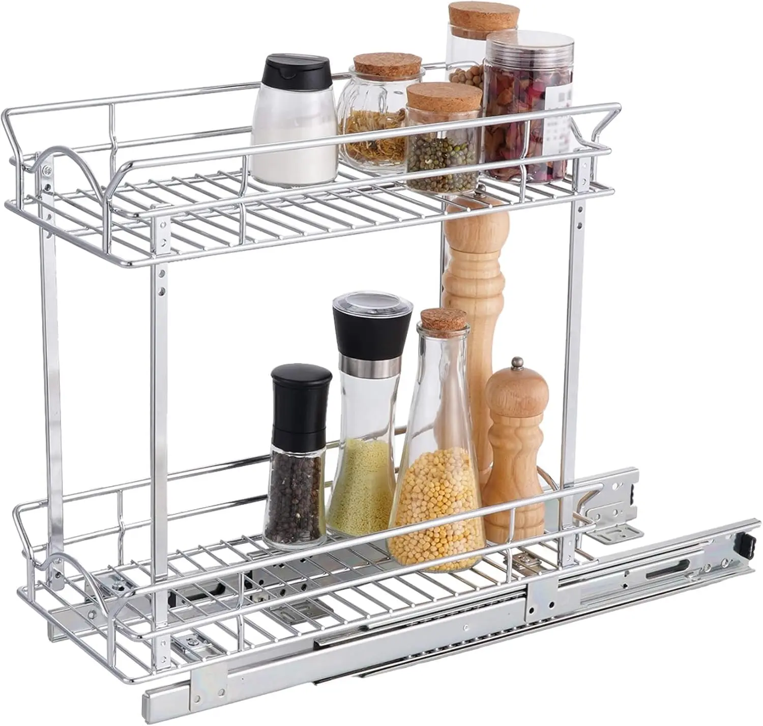 2 Tier Slide Out Cabinet Organizer for Narrow Cabinets 9"W x 21"D Chrome
2 Tier Slide Out Cabinet Organizer for Narrow Cabinets 9"W x 21"D Chrome
