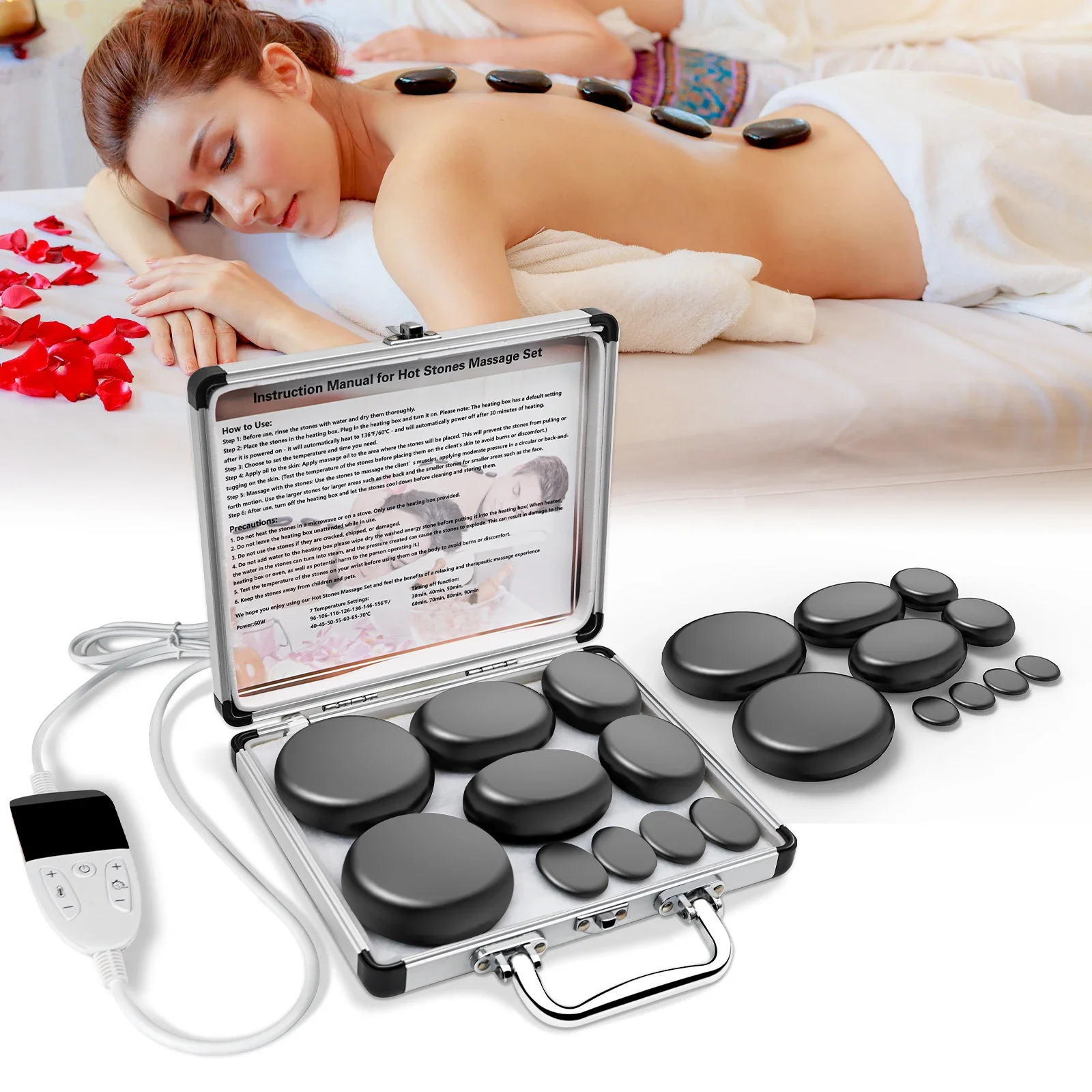 HOT STONE MASSAGE SET WITH TEMPERATURE ADJUSTMENT - Hot Stone Massage Set with Heater, Professional Spa Massage Tool - For Neck,
HOT STONE MASSAGE SET WITH TEMPERATURE ADJUSTMENT - Hot Stone Massage Set with Heater, Professional Spa Massage Tool - For Neck,