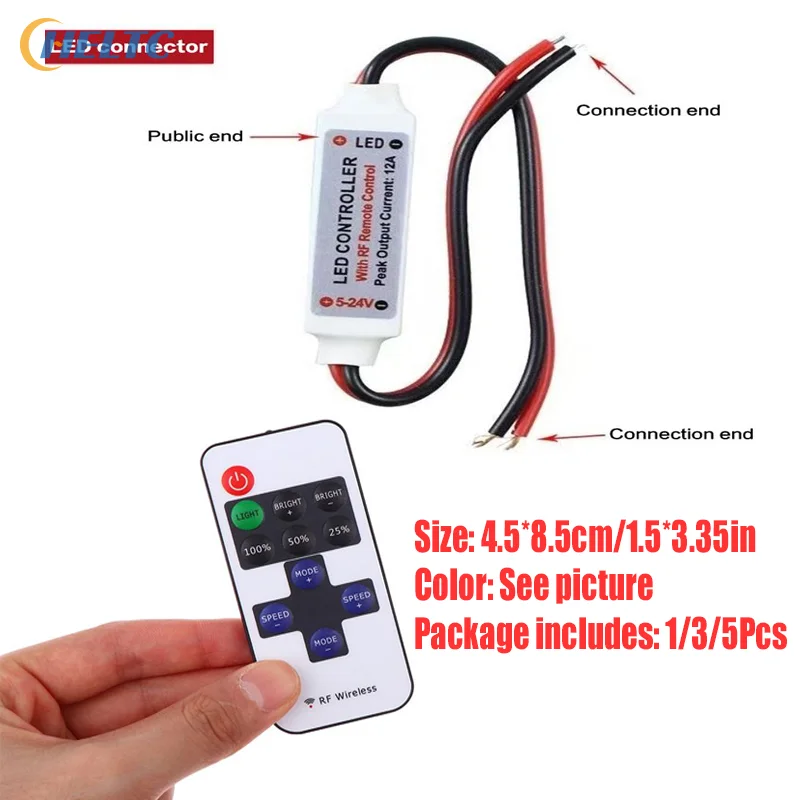 1/3/5Pc Speed Adjustable 5-24V Led Dimmer Controller RF 11-Key Monochrome Montroller Wireless Remote Control For LED Strip Light
1/3/5Pc Speed Adjustable 5-24V Led Dimmer Controller RF 11-Key Monochrome Montroller Wireless Remote Control For LED Strip Light