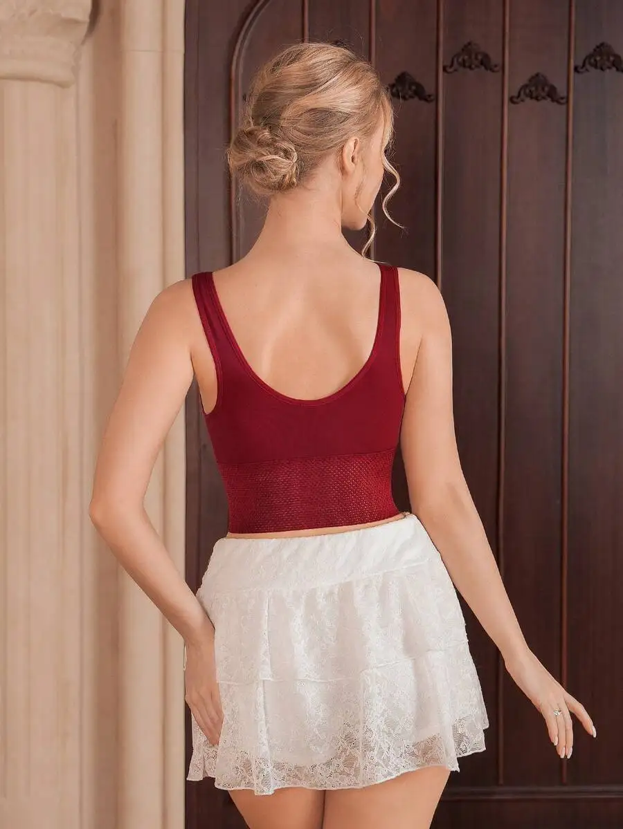 Womens Burgundy Cropped Corset Top With Lace Detail And Hook Closure
Womens Burgundy Cropped Corset Top With Lace Detail And Hook Closure