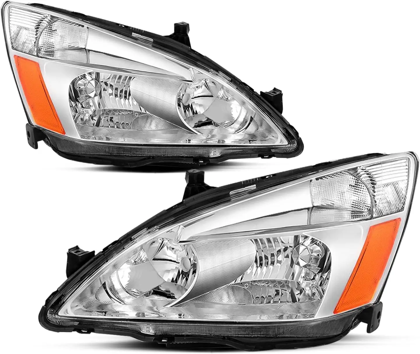 Headlight Assembly Replacement for 2003-2007 Honda Accord Halogen Headlamp Chrome Housing with Amber Reflector (Driver & Passeng 
Headlight Assembly Replacement for 2003-2007 Honda Accord Halogen Headlamp Chrome Housing with Amber Reflector (Driver & Passeng