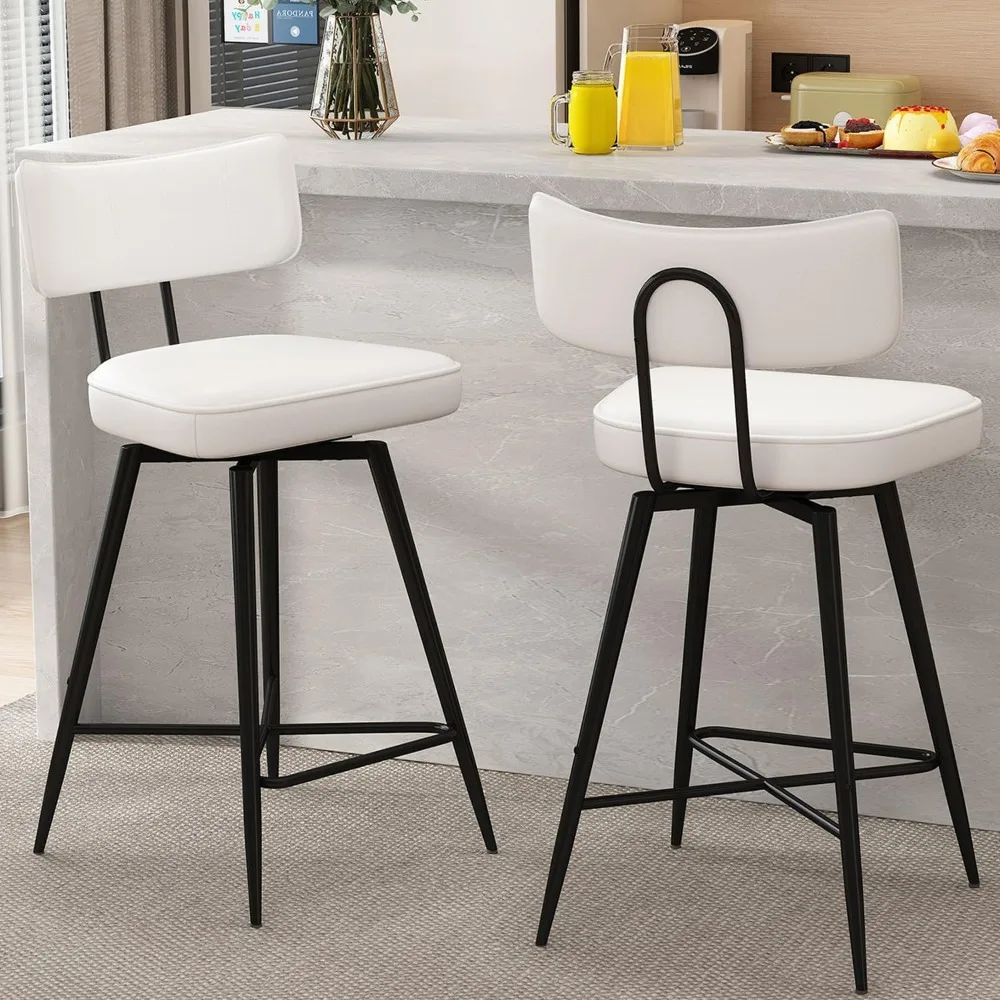 Counter Height Bar Stools Set of 2, Swivel Bar Stools with Back, 26 inch White Leather Kitchen Counter Stools with Metal Legs an
Counter Height Bar Stools Set of 2, Swivel Bar Stools with Back, 26 inch White Leather Kitchen Counter Stools with Metal Legs an
